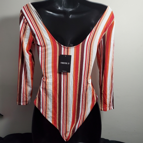 🌞 3/$30 Forever21 Stripe bodysuit w/ long sleeve. - Picture 2 of 4